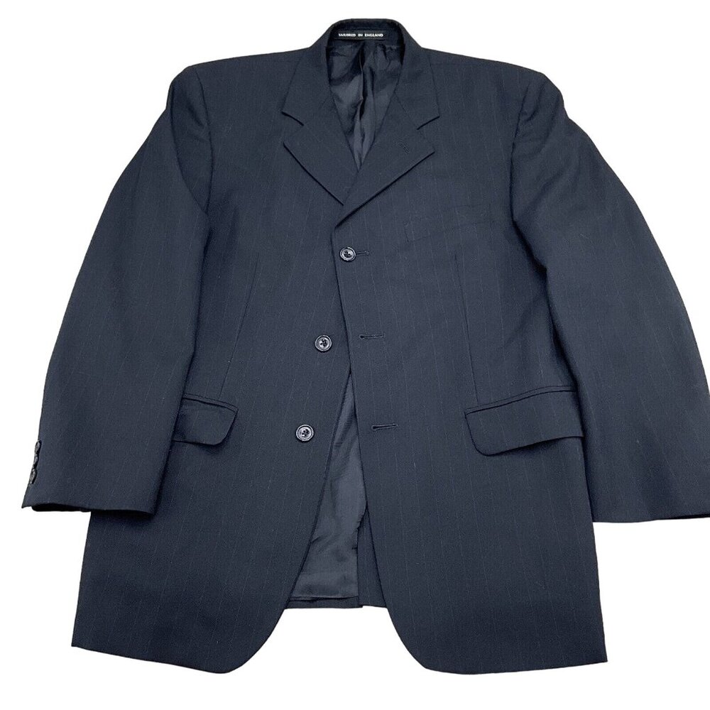 Alexandre London Blazer Men 40 Black Blue‎ Pinstripe New Wool Classic Jacket VTG